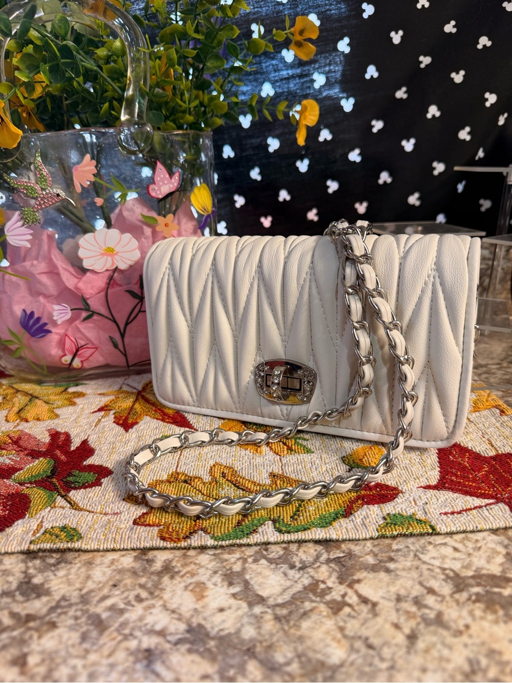 Quilted White Chain-Handle Shoulder Bag
